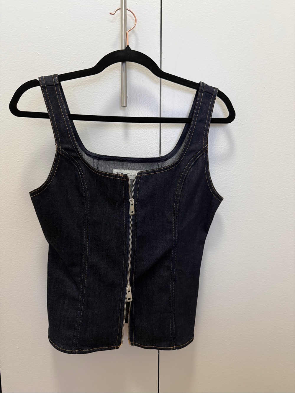 Zara Dark Denim Double Zip-Front Corset Top